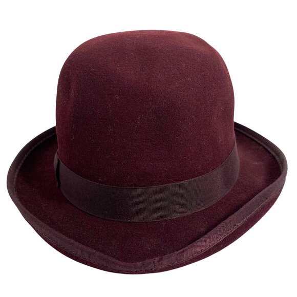 HENSCHEL Capone Derby Trilby Bowler Hat Burgundy Pure Wool Fabric Band SZ M USA - Picture 3 of 9